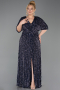 Navy Blue Long Scaly Plus Size Evening Gown ABU5846
