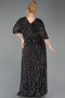 Black-Silver Long Scaly Plus Size Evening Gown ABU5846