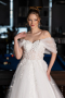 White Floral Boat Neck Glitter Long Wedding Dress ABG100