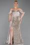 Beige Boat Neck Long Sequined Plus Size Evening Gown ABU4086