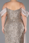 Beige Boat Neck Long Sequined Plus Size Evening Gown ABU4086