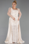 Beige Long Beaded Plus Size Engagement Dress ABU4761