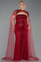 Long Burgundy Beaded Plus Size Evening Dress ABU6162