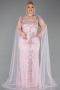 Long Powder Color Beaded Plus Size Evening Dress ABU6162