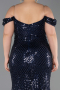 Long Navy Blue Scaly Plus Size Evening Gown ABU6098