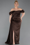 Brown Long Satin Plus Size Evening Dress ABU1626