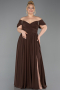 Brown Boat Neck Long Chiffon Plus Size Prom Dress ABU3738