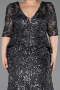 Long Anthracite Scaly Plus Size Evening Dress ABU6149