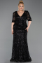 Long Black Scaly Plus Size Evening Dress ABU6149