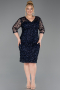 Midi Navy Blue Scaly Plus Size Evening Gown ABK2630