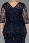 Midi Navy Blue Scaly Plus Size Evening Gown ABK2630