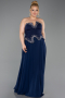 Long Navy Blue Chiffon Plus Size Evening Dress ABU6189