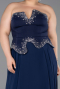 Long Navy Blue Chiffon Plus Size Evening Dress ABU6189