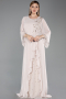 Long Beige Chiffon Plus Size Evening Gown ABU6177