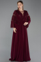 Long Cherry Colored Chiffon Plus Size Evening Gown ABU6178