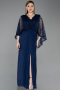 Long Navy Blue Chiffon Plus Size Evening Gown ABU6181