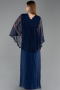 Long Navy Blue Chiffon Plus Size Evening Gown ABU6181