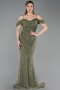 Long Olive Drab Beaded Evening Dress ABU6190