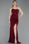 Cherry Colored Long Dantelle Evening Dress ABU5614
