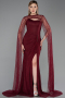 Cherry Colored Long Dantelle Evening Dress ABU5614
