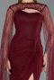 Cherry Colored Long Dantelle Evening Dress ABU5614