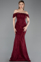 Burgundy Long Dantelle Evening Dress ABU5609