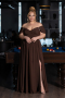 Brown Boat Neck Long Chiffon Plus Size Prom Dress ABU3738