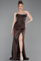 Long Brown Satin Evening Dress ABU6200