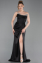 Long Black Satin Evening Dress ABU6200