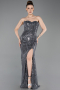 Long Anthracite Beaded Evening Dress ABU6205