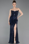 Long Navy Blue Beaded Oversized Evening Dress ABU6206