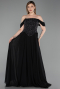 Long Black Chiffon Evening Dress ABU6221