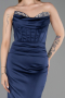 Long Navy Blue Satin Mermaid Prom Dress ABU6222