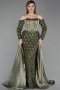Long Olive Drab Satin Evening Dress ABU6230
