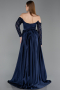 Long Navy Blue Satin Evening Dress ABU6230