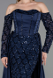 Long Navy Blue Satin Evening Dress ABU6230