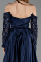 Long Navy Blue Satin Evening Dress ABU6230