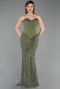 Long Olive Drab Beaded Evening Dress ABU6232