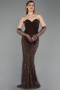 Long Brown Beaded Evening Dress ABU6232