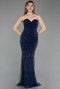 Long Navy Blue Beaded Evening Dress ABU6232