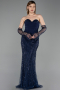 Long Navy Blue Beaded Evening Dress ABU6232