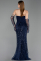 Long Navy Blue Beaded Evening Dress ABU6232