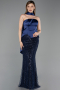 Long Navy Blue Beaded Evening Dress ABU6234