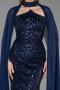 Long Navy Blue Beaded Evening Dress ABU6236