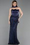 Long Navy Blue Beaded Evening Dress ABU6238