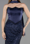 Long Navy Blue Beaded Evening Dress ABU6238