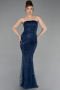 Long Navy Blue Beaded Evening Dress ABU6220