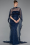 Long Navy Blue Beaded Evening Dress ABU6220