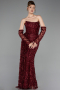 Long Burgundy Scaly Evening Dress ABU6224