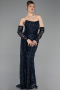 Long Navy Blue Scaly Evening Dress ABU6224